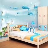 3D卡通儿童房壁纸男孩女孩房间床头壁画环保无味海底世界海豚墙纸