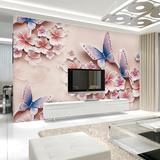 欧式壁纸壁画浮雕立体蝴蝶兰花定制电视背景墙客厅卧室无纺布墙纸