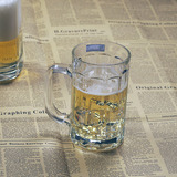 包邮透明玻璃啤酒杯带把手茶水杯子绿茶杯大号扎啤杯把杯耐热杯子