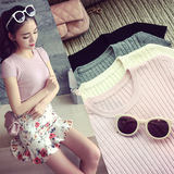 短袖t恤女韩国学生修身打底针织衫女套头薄夏装上衣短款罩衫外套