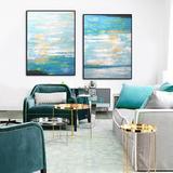 蓝色调抽象画，现代简约欧式别墅 办公 客厅玄关大幅挂油画