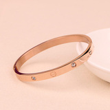日韩版时尚简约韩国钛钢手镯镀18k玫瑰金 欧美不褪色镶钻彩金手环