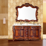 欧式浴室柜组合橡木实木落地式仿古浴柜美式高档雕花洗漱洗脸台
