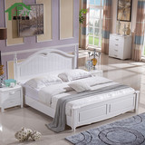 简约现代全实木床白色1.5米1.8米双人床高箱储物环保美式纯实木床