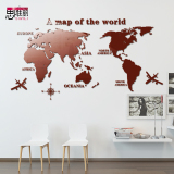 世界地图创意家居办公室墙贴纸亚克力3d立体墙贴客厅装饰卧室贴画