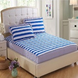 纯棉床笠单件加厚夹棉床罩席梦思保护套蓝白条纹床垫套1.8m1.5米