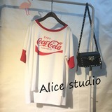 2016新款韩版宽松蝙蝠袖cola可口可乐T恤潮个性韩国东大门短袖女