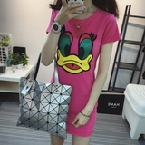 韩国2016夏装女修身卡通鸭子弹力t恤短袖百搭中长款打底衫连衣裙