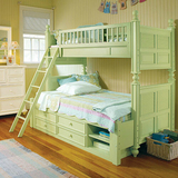 地中海双层床实木高低床儿童床成人上下床带护栏子母床梯柜可定做