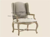 美式欧式实木雕花做旧沙发亚麻面料高背老虎椅休闲椅单人沙发特价