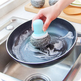 厨房创意不锈钢锅碗碟刷 强力去污洗锅钢丝球刷带柄清洁钢丝球刷