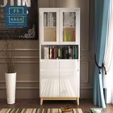 北欧现代书房单个书柜带玻璃门组合四门大书橱书架储物柜子家具