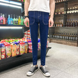 夏季男士哈伦小脚牛仔裤薄款青少年韩版长裤修身束脚简约风潮口袋