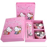 韩国HelloKitty可爱卡通凯蒂猫儿童不锈钢碗餐具家用套装宝宝礼品