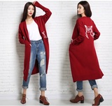 2016春季韩版女装羊绒衫超长款时尚休闲针织开衫长袖毛衣外套