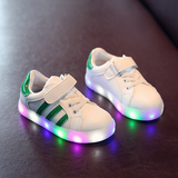 2016春季韩版儿童小白鞋 男女童运动鞋网面休闲板鞋LED发光灯鞋潮