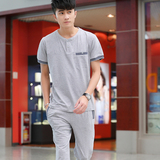 2016夏季韩版运动套装男青年学生天然棉短袖t恤长裤休闲两件套潮