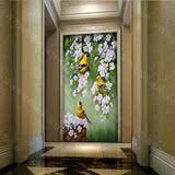 酒店餐厅客厅过道玄关有框欧式喜鹊花卉风景手绘油画hn1