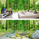 绿色树林3D巨幅风景墙纸卧室动物卡通壁画花草全景背景墙壁纸客厅
