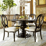 美式实木圆餐桌高档餐椅组合欧式仿古橡木木圆桌工厂直销特价定做