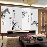 大型壁画梅兰竹菊客厅背景墙电视墙纸中国风水墨画壁纸立体影视墙