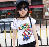 童装短袖纯棉女孩宝宝夏卡通超级马里奥上衣23456岁女童韩版T恤