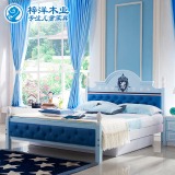 儿童床男孩女孩单人床简易组合衣柜床蓝色韩式带衣柜儿童套房卧室