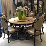 欧式大理石圆餐桌 美式客厅实木饭台1.5米小户型新古典餐桌椅组合