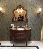 欧式浴室柜橡木落地洗手台洗脸盆组合 美式半弧形实木仿古卫浴柜