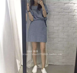 2016韩国原单SZE复古竖条纹显瘦圆领连衣裙收腰休闲裙子韩版女装
