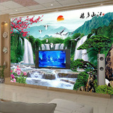 中式江山如此多娇风景大型立体壁画客厅沙发背景墙纸壁布无缝墙画