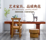 新古典实木家具简约长方形餐桌组合原木中式客厅餐桌椅组合饭桌椅