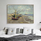 梵高 沙滩上的渔船 客厅装饰画卧室床头挂画餐厅走道挂画帆布油画