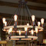 美式北欧欧式艺术工业风客厅灯餐厅铁艺灯饰复古个性创意麻绳吊灯