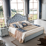 新古典欧式法式双人床 美式雕花复古实木布艺软包床1.8蓝公主婚床