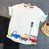 新款夏款韩版童装男童儿童宝宝印花可爱卡通红绿灯小汽车短袖T恤