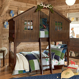 美式实木双层床儿童高低床小木屋床森林床上下铺床高架床包邮特价
