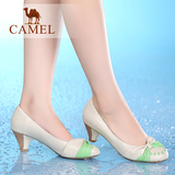 camel 骆驼女鞋 单鞋女式春春季时尚中跟白色蝴蝶结真皮浅口单鞋