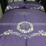 新款欧式长绒棉 纯 紫色绣花全 棉四件套刺绣1.8m 2.0m 床上用品