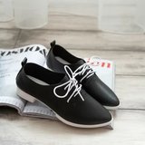 韩国文艺小白鞋学生韩版系带复古英伦风深口小皮鞋白色女式单鞋黑