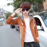 2016韩版修身青少年男士长袖灯芯绒衬衫外套复古渐变条绒衬衣潮