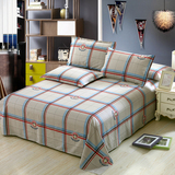 全棉床单被单纯棉中老年男士格子床单枕套1.5米1.2m1.8米床品单件