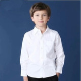 男童白衬衫长袖纯白色男孩衬衣儿童装表演出服纯棉中大童学生校服