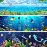 3D立体超长水族馆海底世界背景墙贴装饰画 大海沙滩天空超大背景