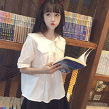 韩国ulzzang学院风复古宽松娃娃衫上衣女学生套头短袖衬衫女夏