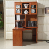 实木电脑桌带书柜书桌书架橡胶木转角连体台式桌现代简约免费送装