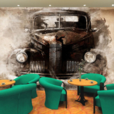立体大型壁画汽车墙纸主题酒吧网吧餐厅工业风背景墙复古怀旧壁纸