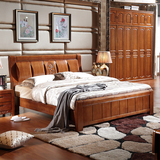 实木床1.8米 1.5米双人床现代中式简约橡木床气动高箱储物床包邮