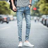 夏季超薄款男子牛仔裤青少年韩版修身型小脚裤潮流弹力显瘦长裤子