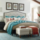 美式新中式实木床简约软包新古典布艺1.51.8米双人床拉扣棉麻婚床